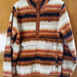 Striped Sherpa Pullover with Button Detail